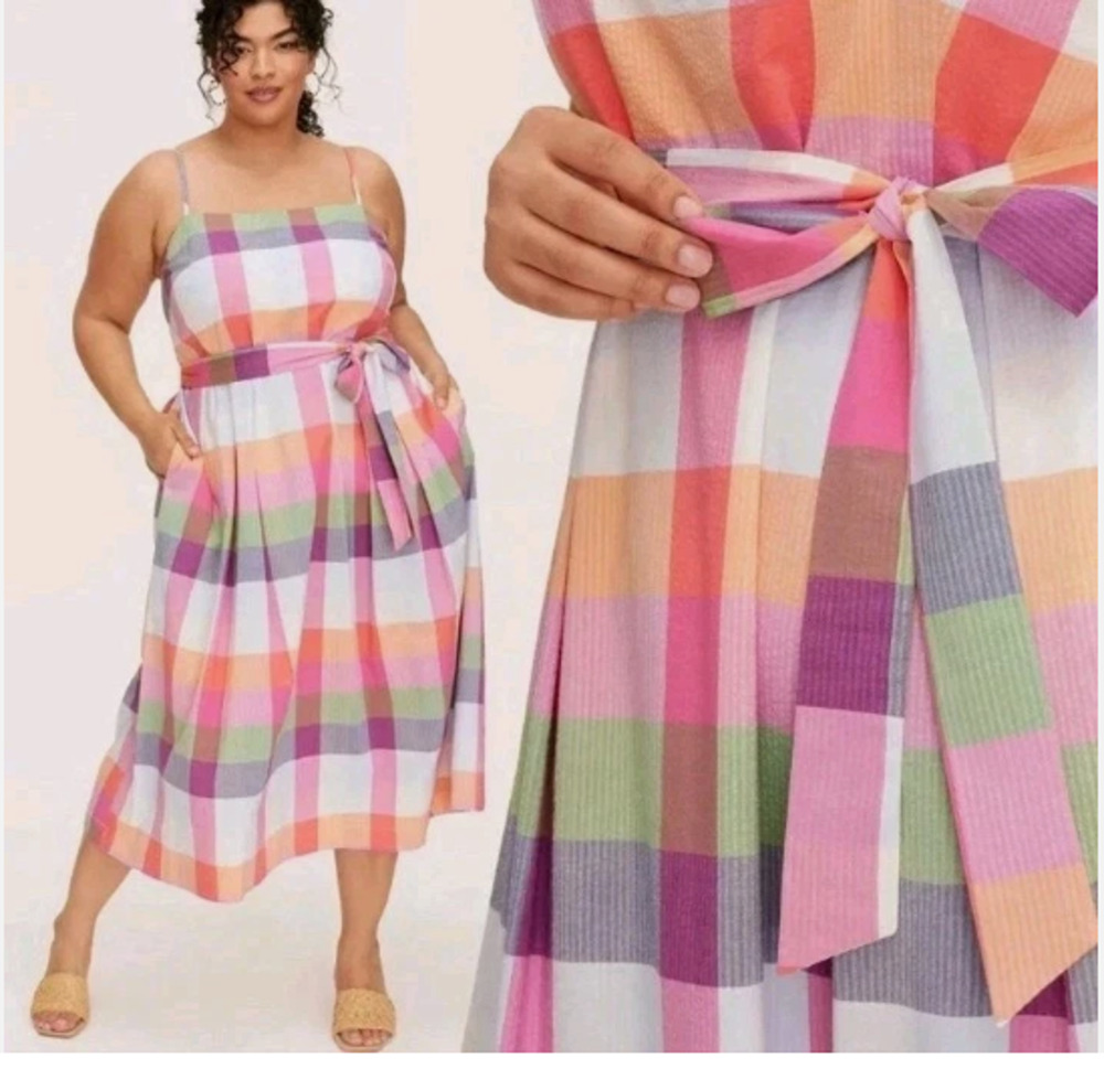 Kate Spade N.Y. Plaid Tie-Waist Midi Dress Sz Medium NEW